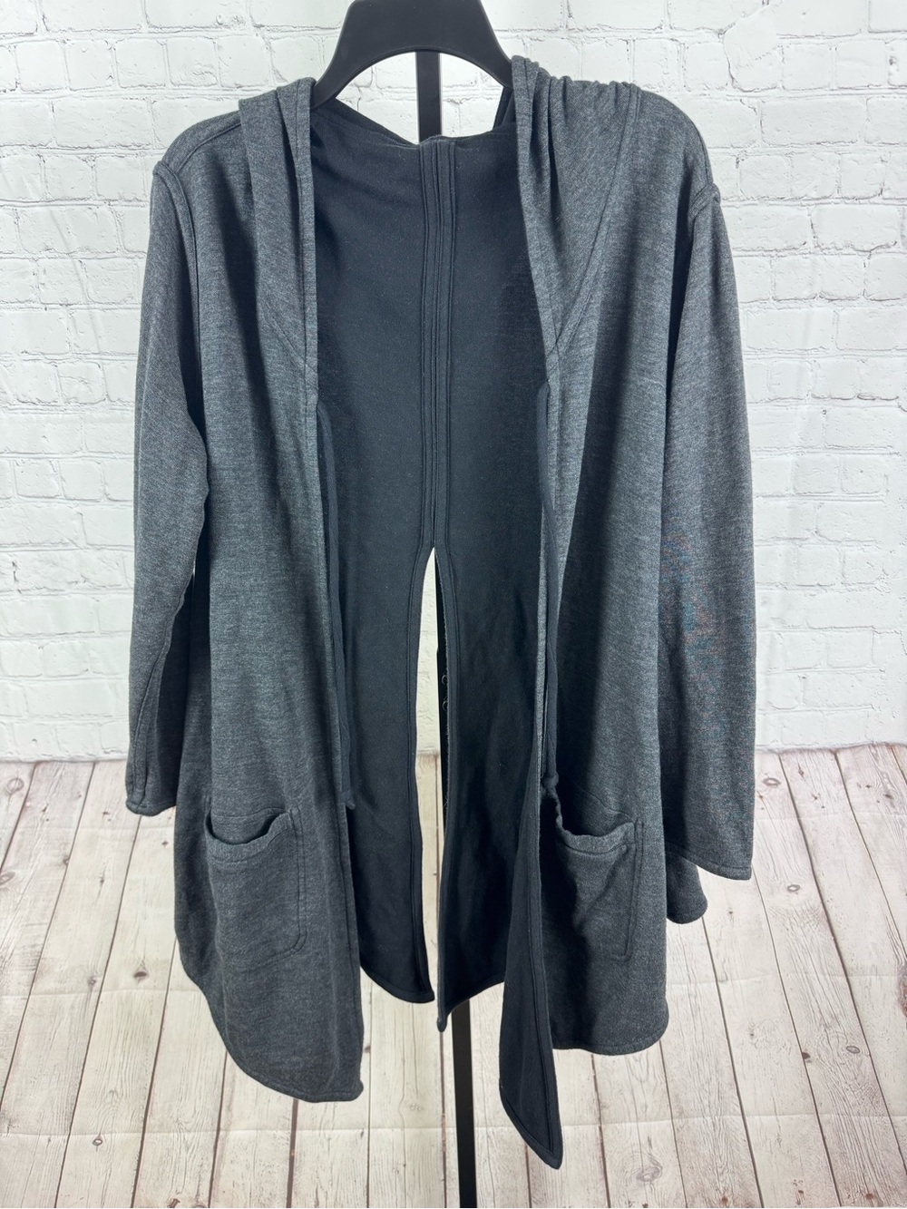 Parsley & Sage Charcoal Grey Open Front Hooded Cardigan Jacket Size Large
